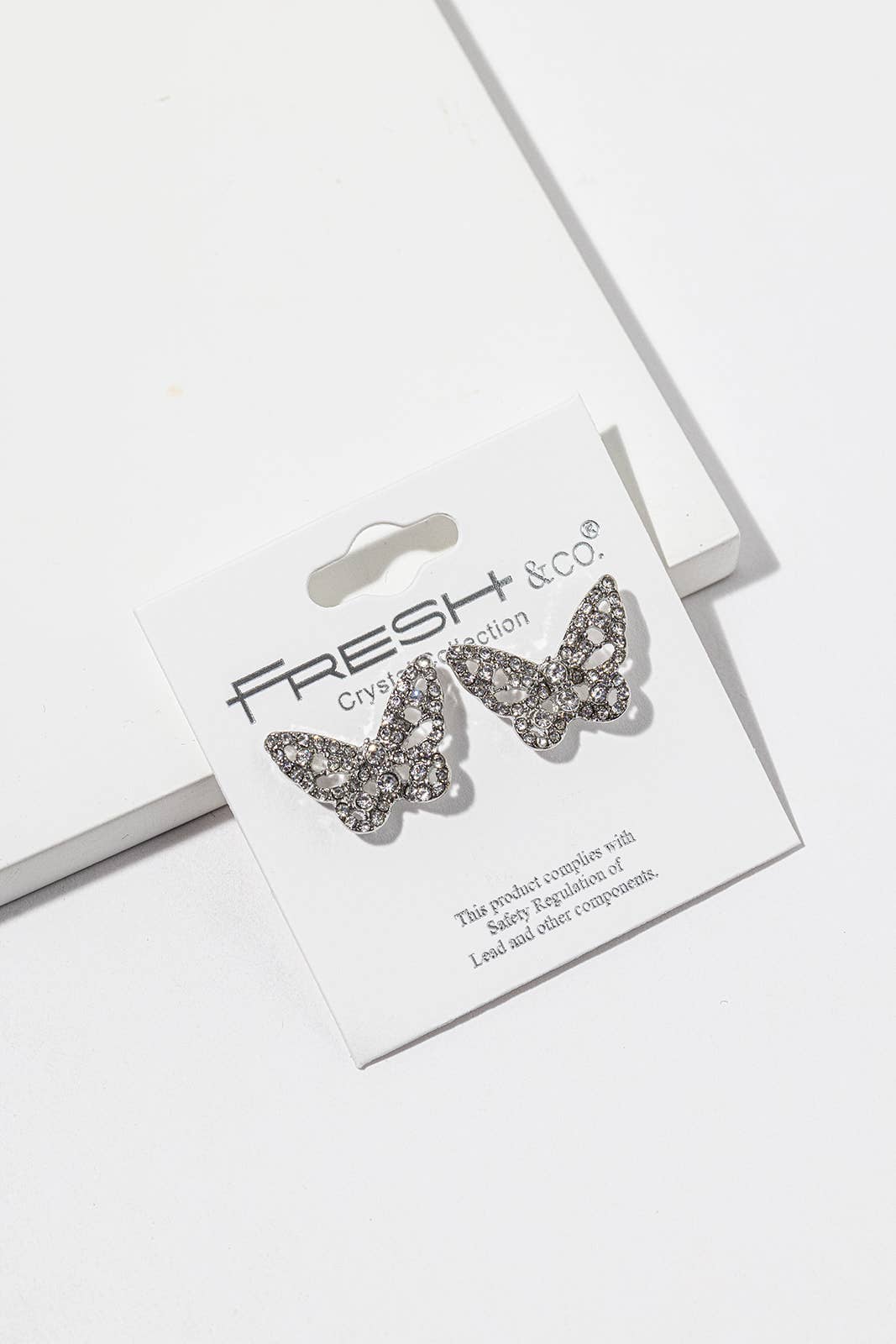 Crystal Butterfly Stud Earrings – Pavé Filigree Butterfly