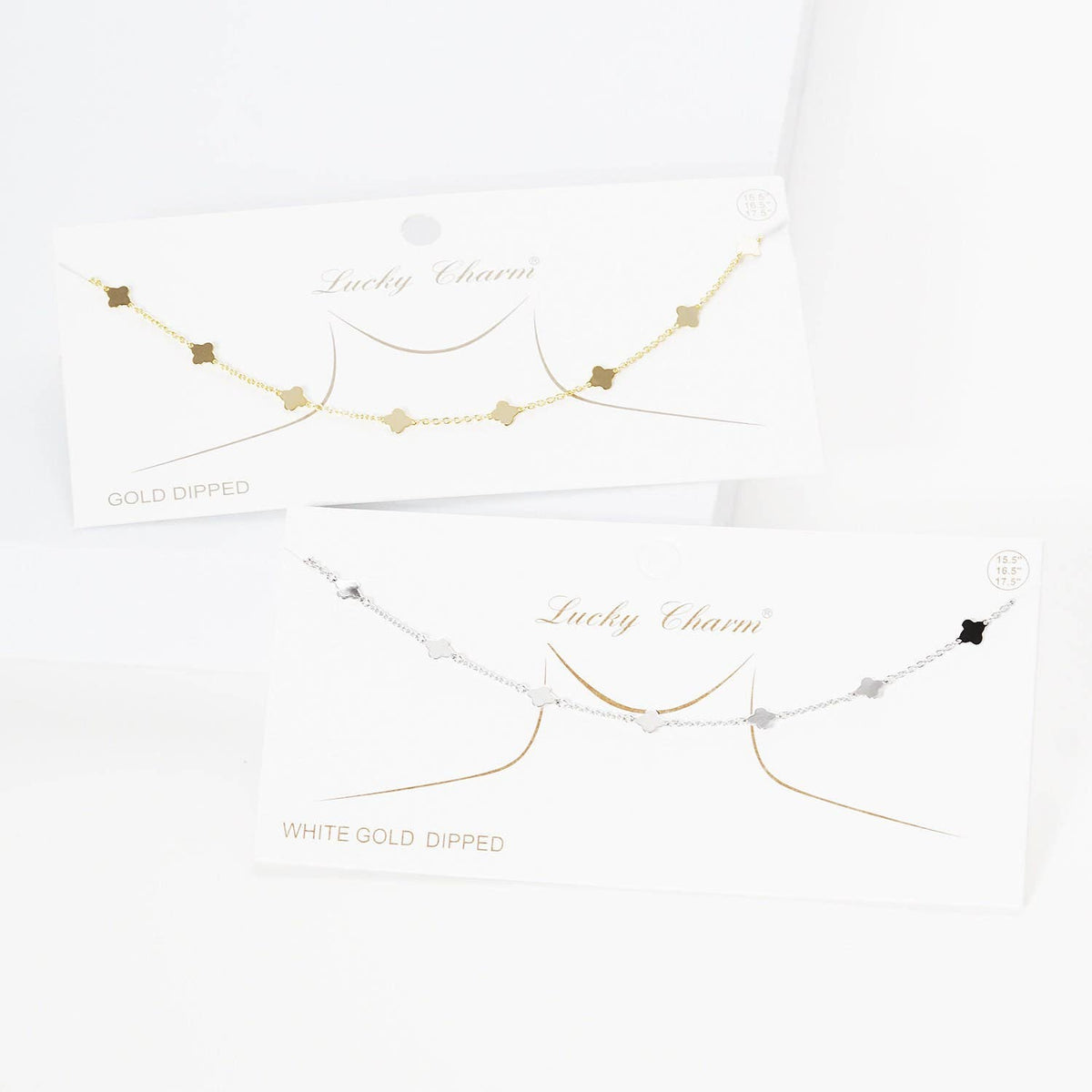 Gold Plated Chain w/ Dangling Clovers Necklace