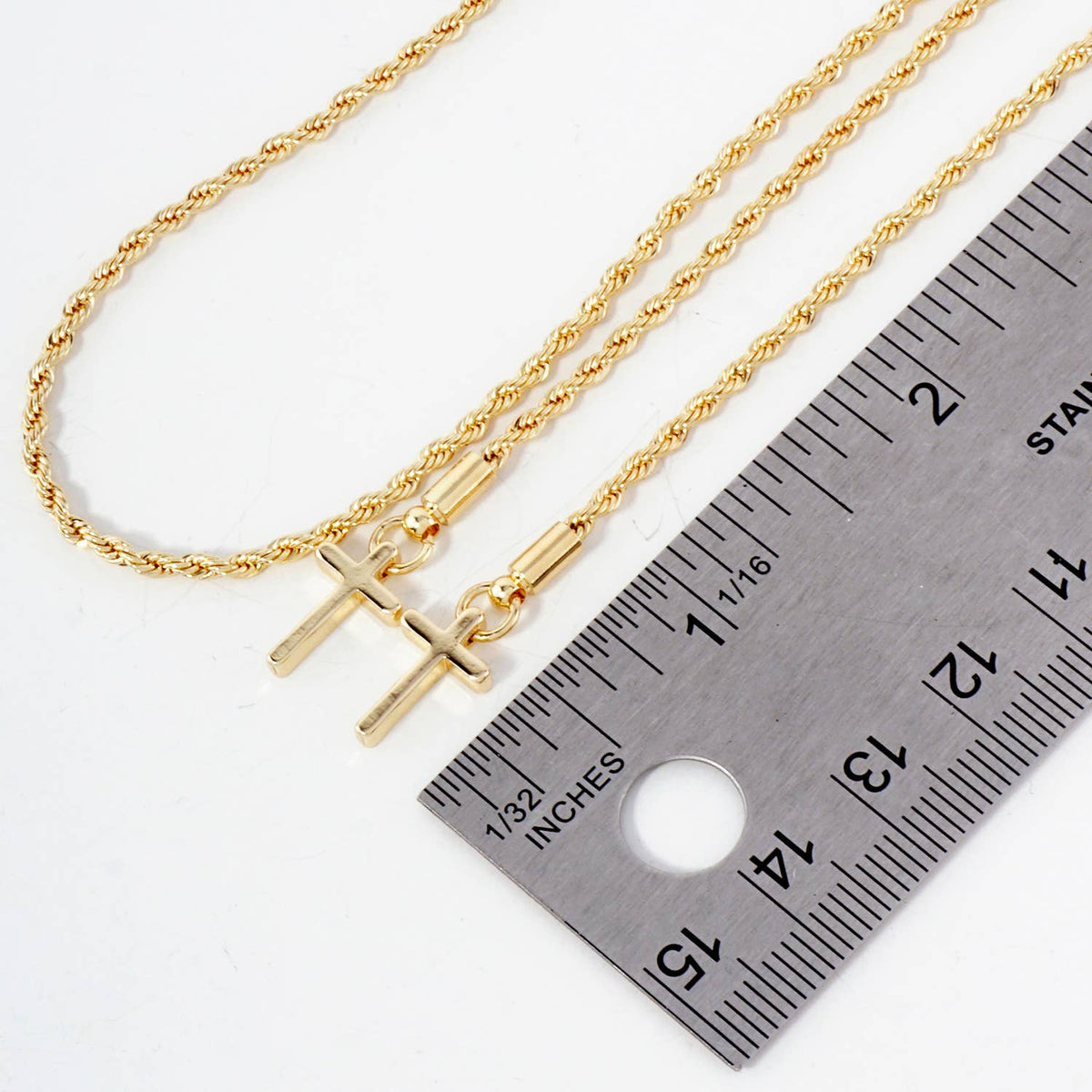18K-Gold-Dipped 2mm Rope Chain & Cross Drop Face-Chain