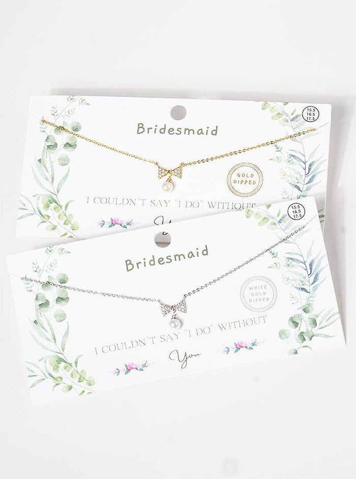 Dainty Bow and Pearl Bridesmaid Necklace