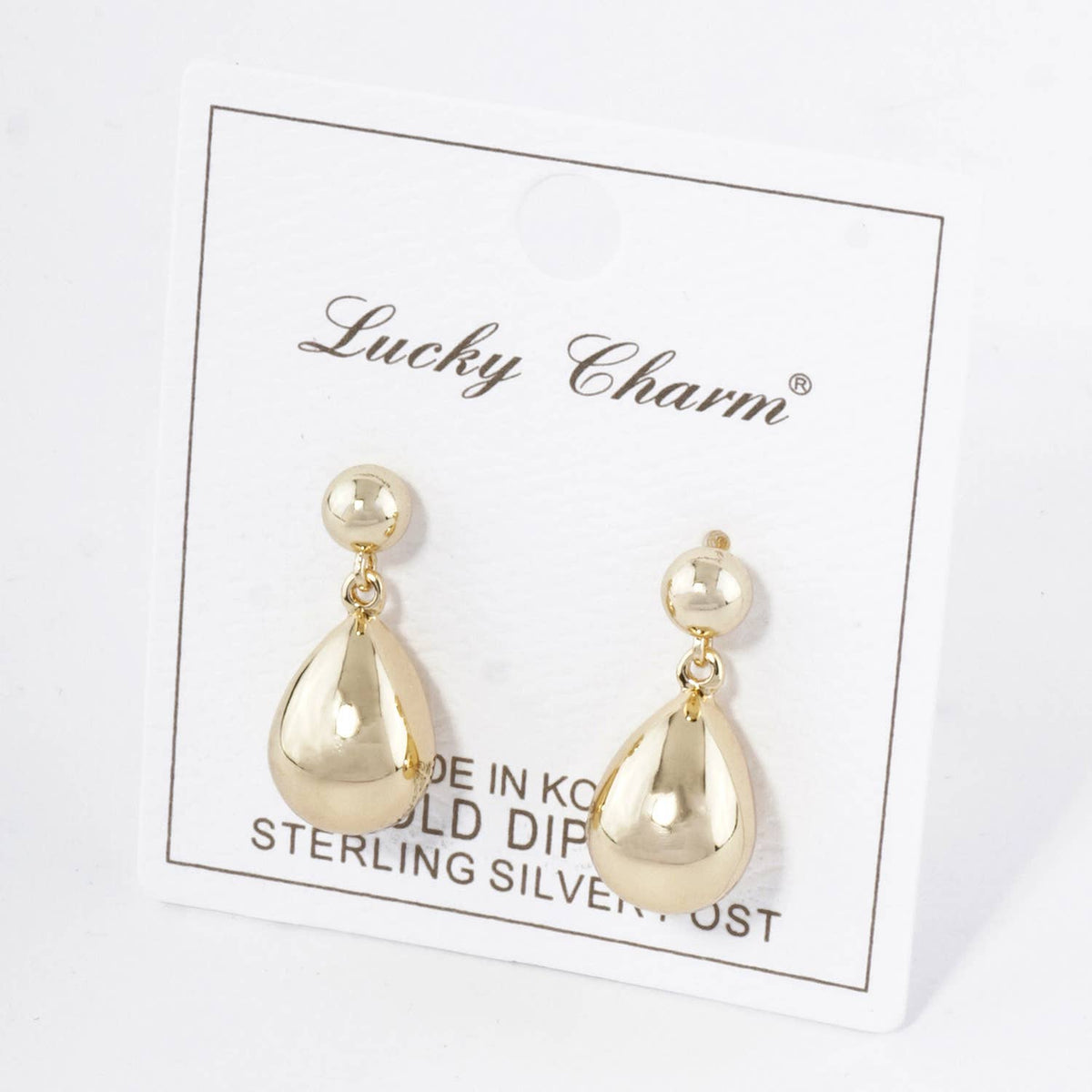 Medium Puffy Teardrop Drop Dangle Post Earrings / 18K Gold