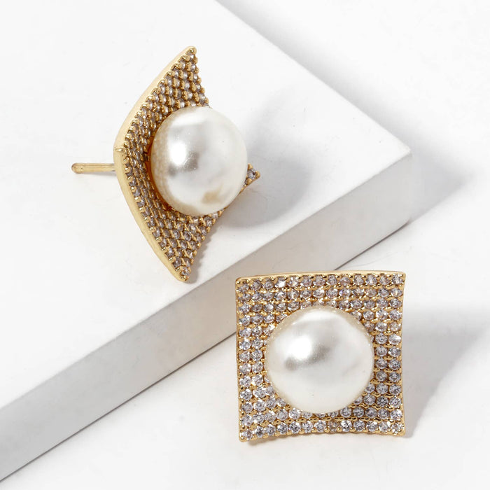 Freshwater Pearl Square Stud Earrings