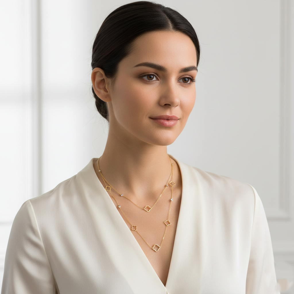 Demi Clover Double-Layer Chain Necklace