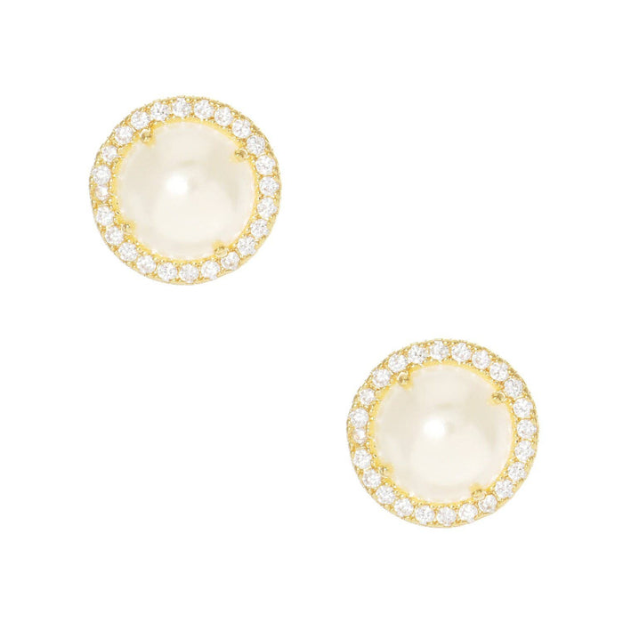Gold Freshwater Halo Pearl Stud Earrings