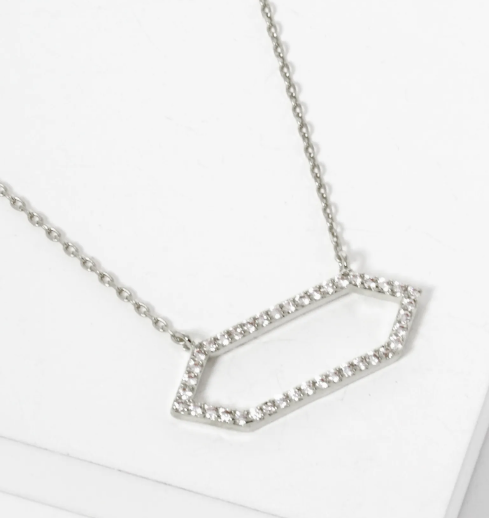 18K Gold Dipped CZ Pave Hexagon Pendant Necklace