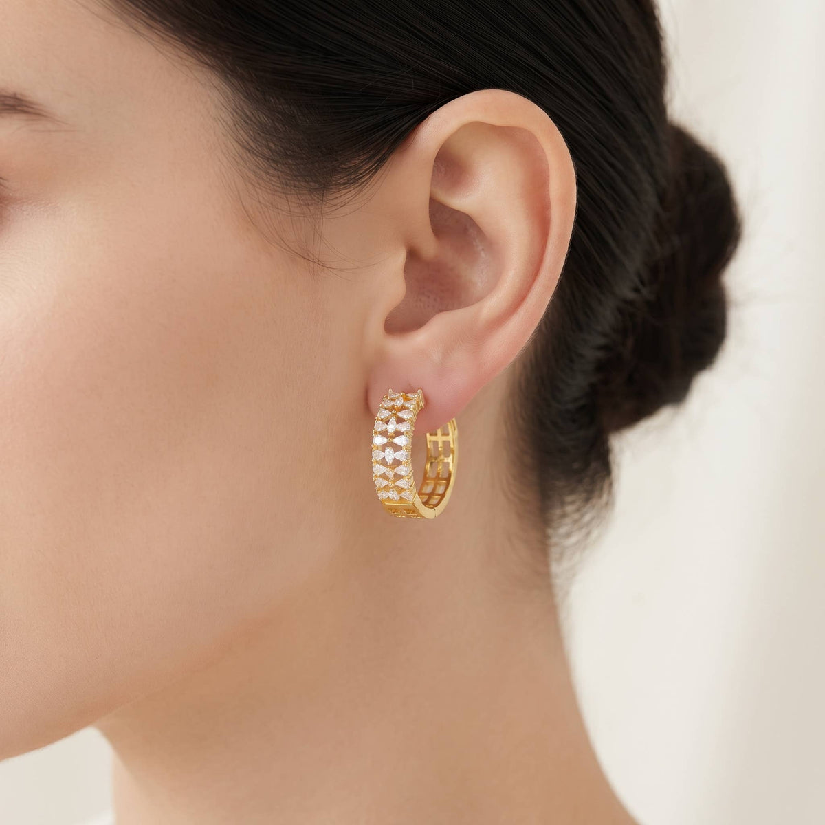 Geometric Pave Cubic Zirconia Huggie Hoop Earrings
