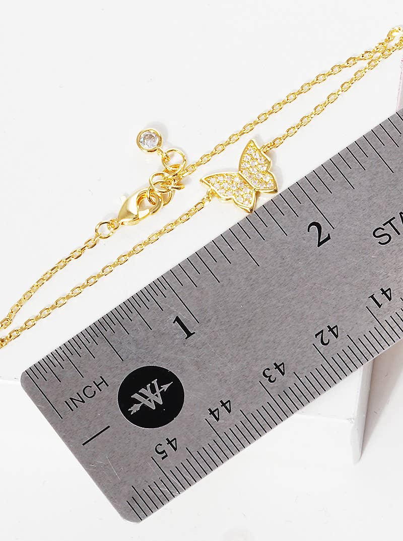 Dainty Pavé Butterfly Charm Bracelet