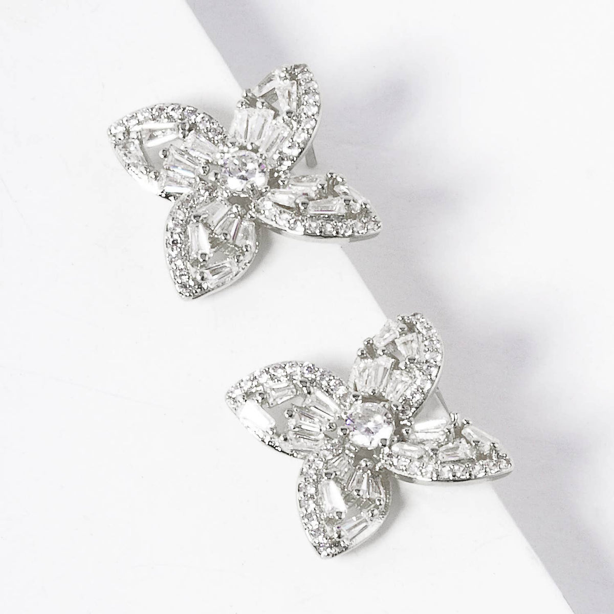 Dainty Cubic Zirconia Flower Stud Earrings