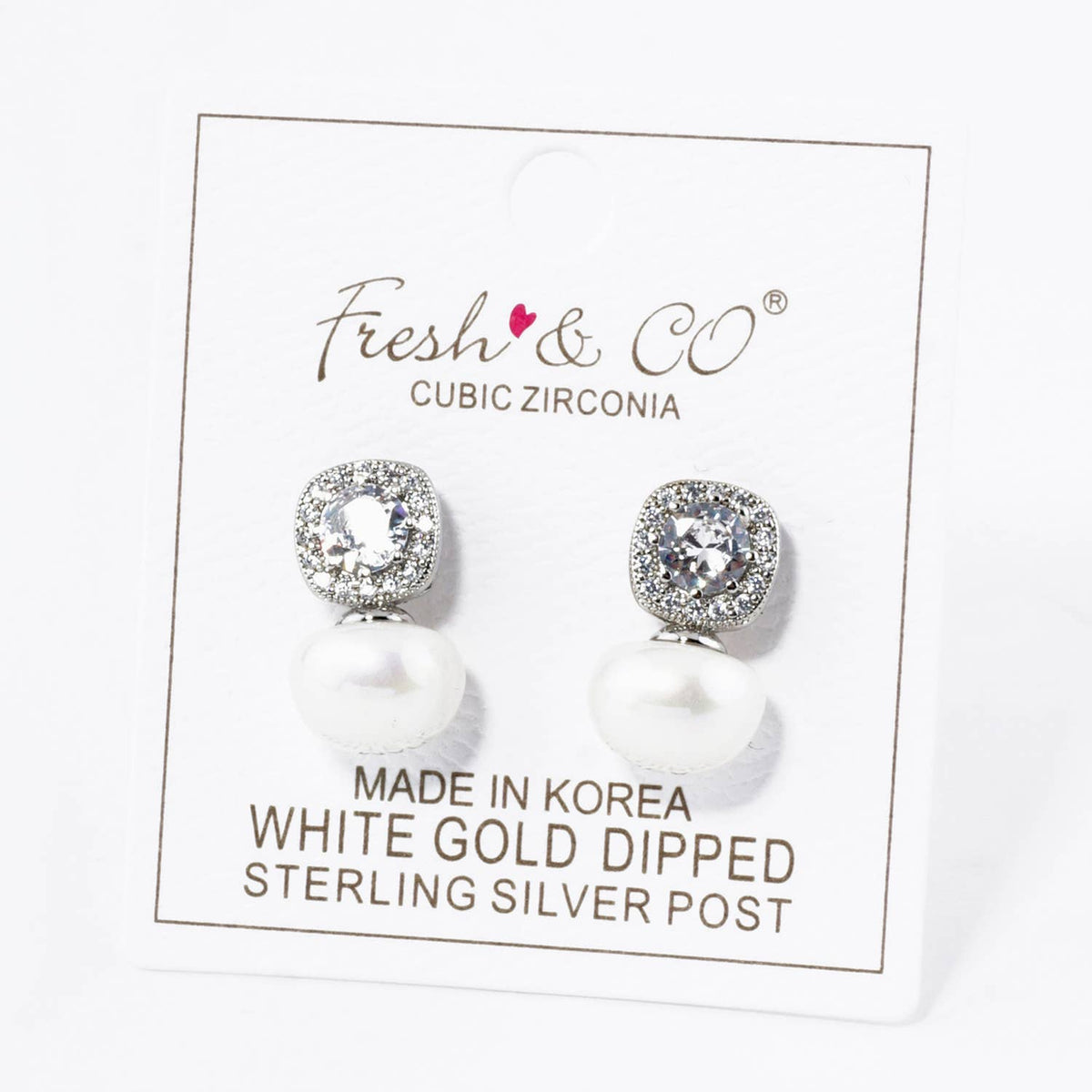 18K GOLD DIPPED PEARL DROP CUBIC ZIRCONIA STUD EARRINGS