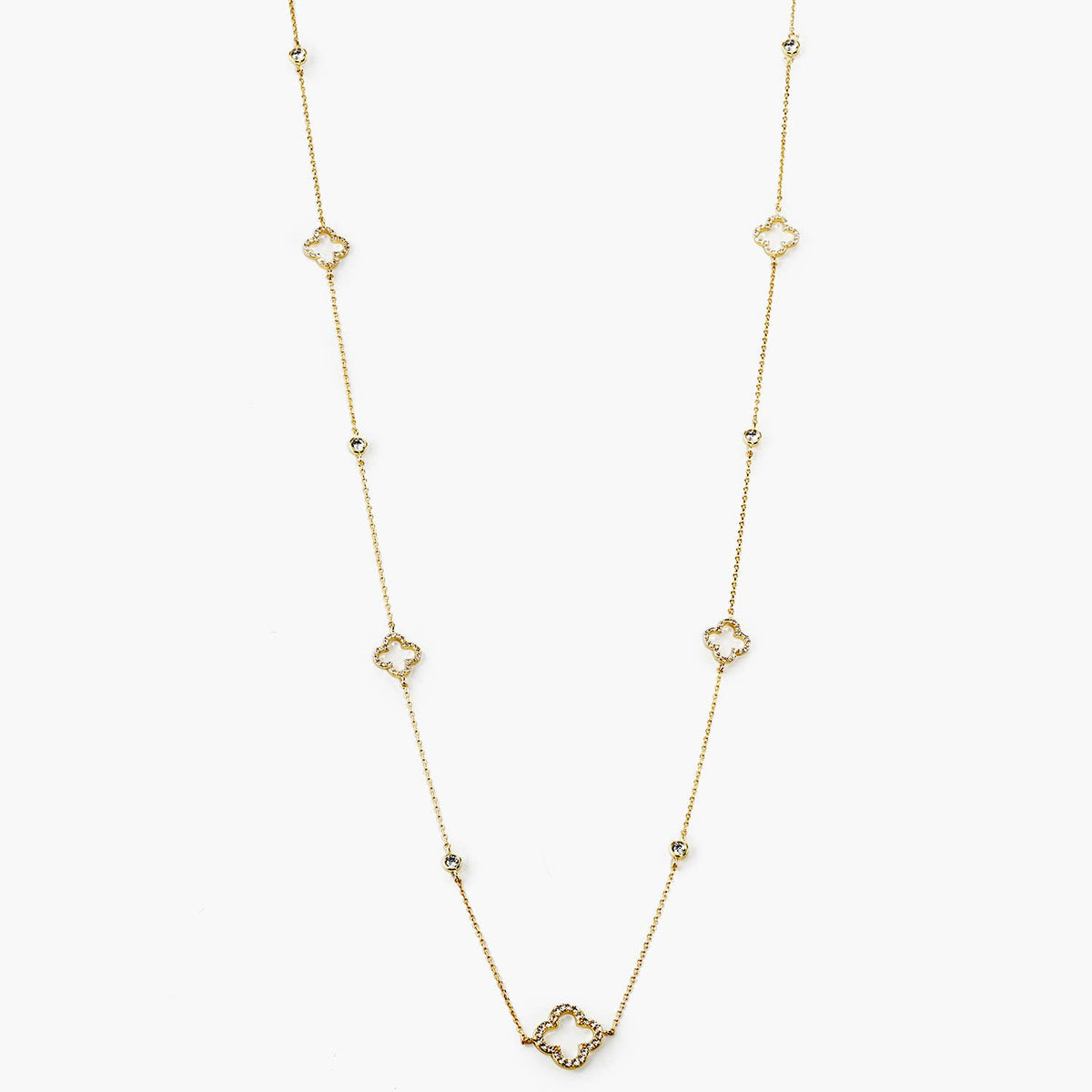 Delicate Open Clover Station Charm Necklace