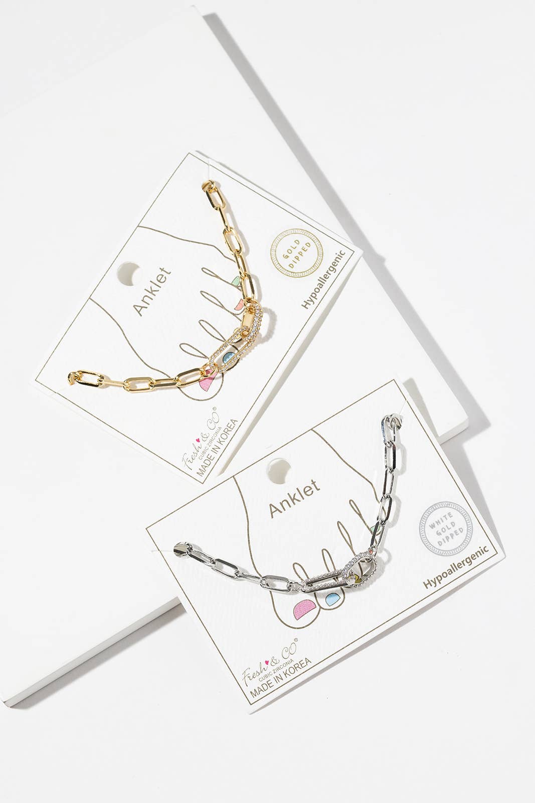 Pave Cubic Zirconia Interlocking Paperclip Link Anklet