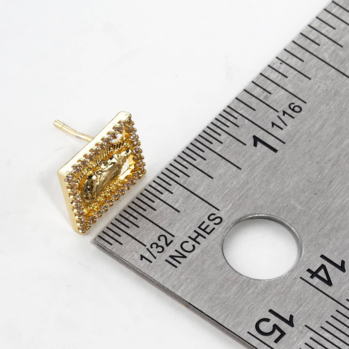 Dainty Pave Virgin Mary Rectangle Stud Earrings