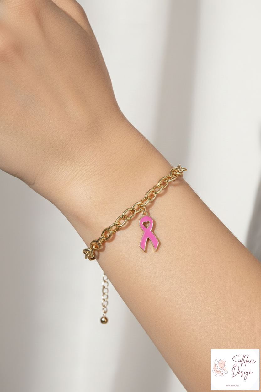 Pink Ribbon Breast Cancer Awareness Chain Bracelet