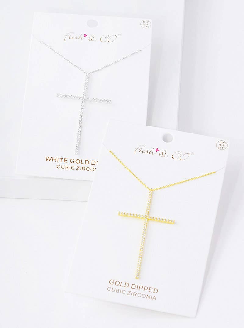 Gold Cubic Cross Pendant Necklace