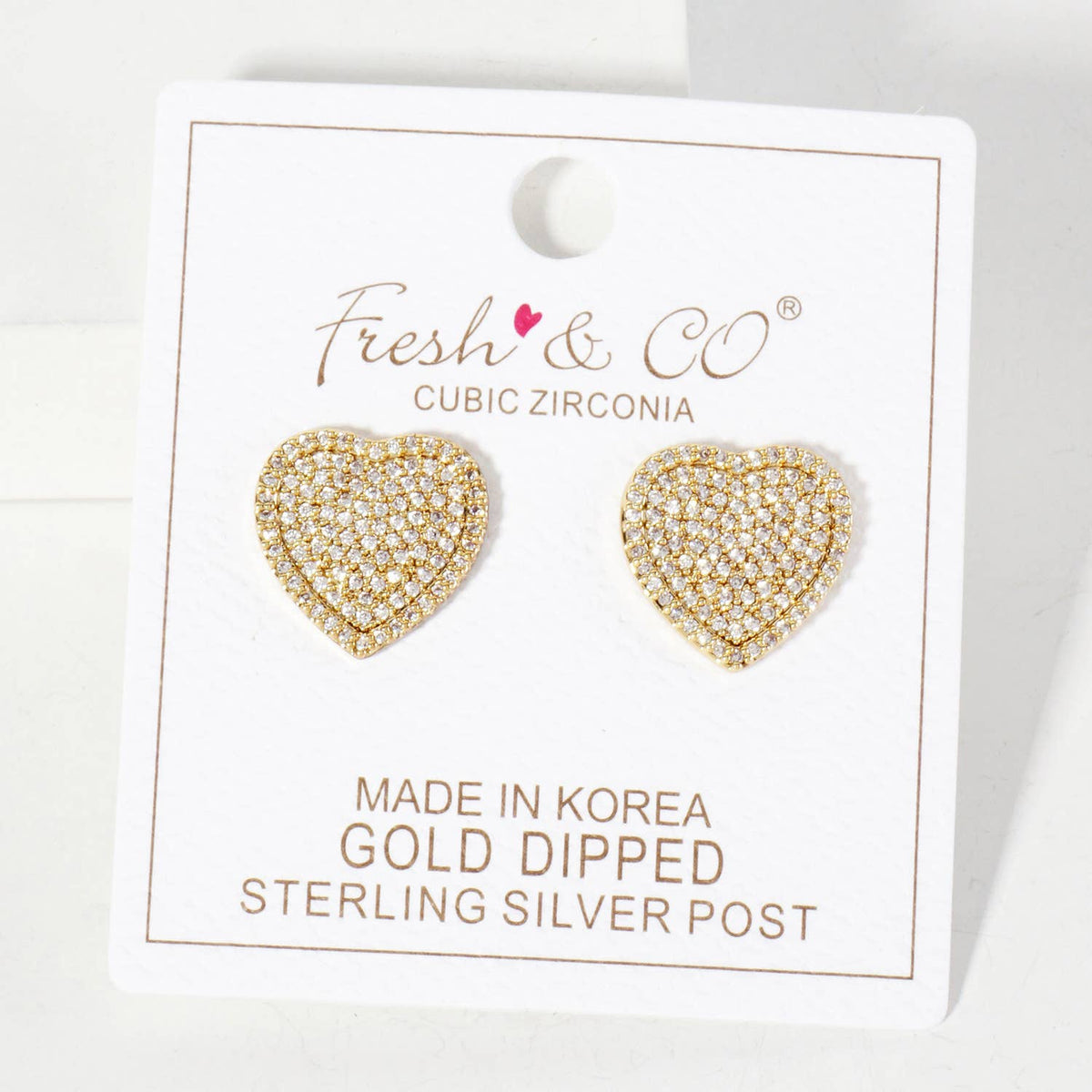 Pave-Set 15mm Heart-Shaped 18K-Gold-Dipped Stud Earrings