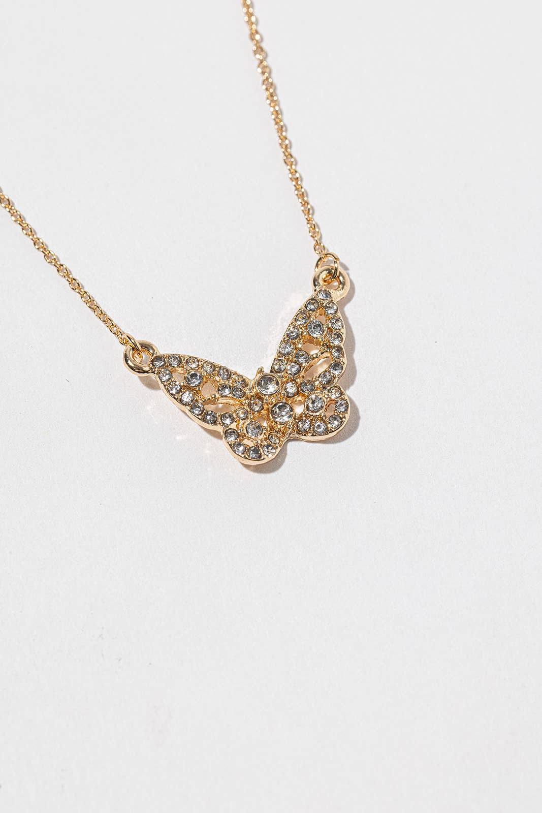 Crystal Butterfly Pendant Necklace – Pavé Filigree Butterfly