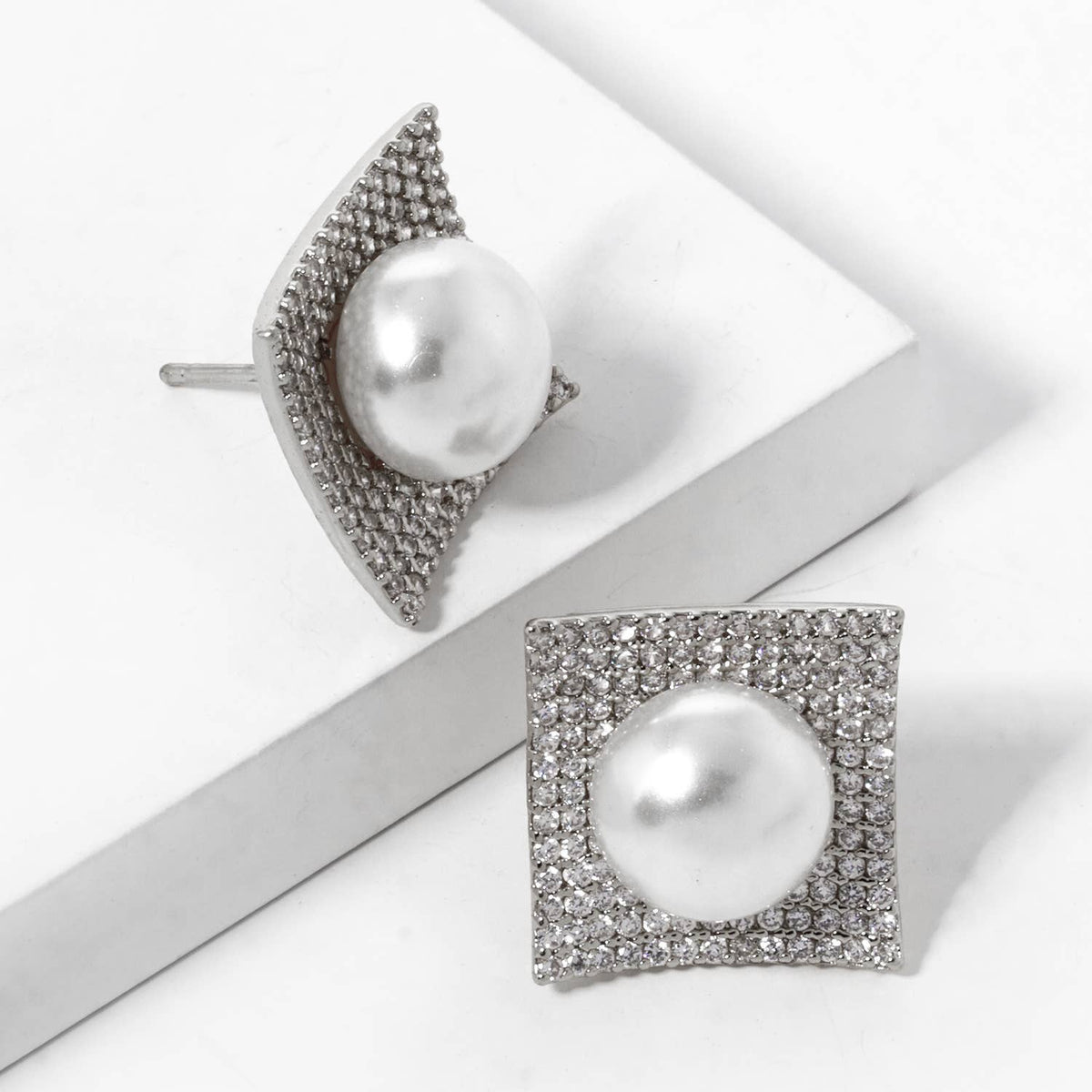 Freshwater Pearl Square Stud Earrings