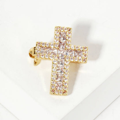 Square Cubic-Zirconia Stones Cross Brooch