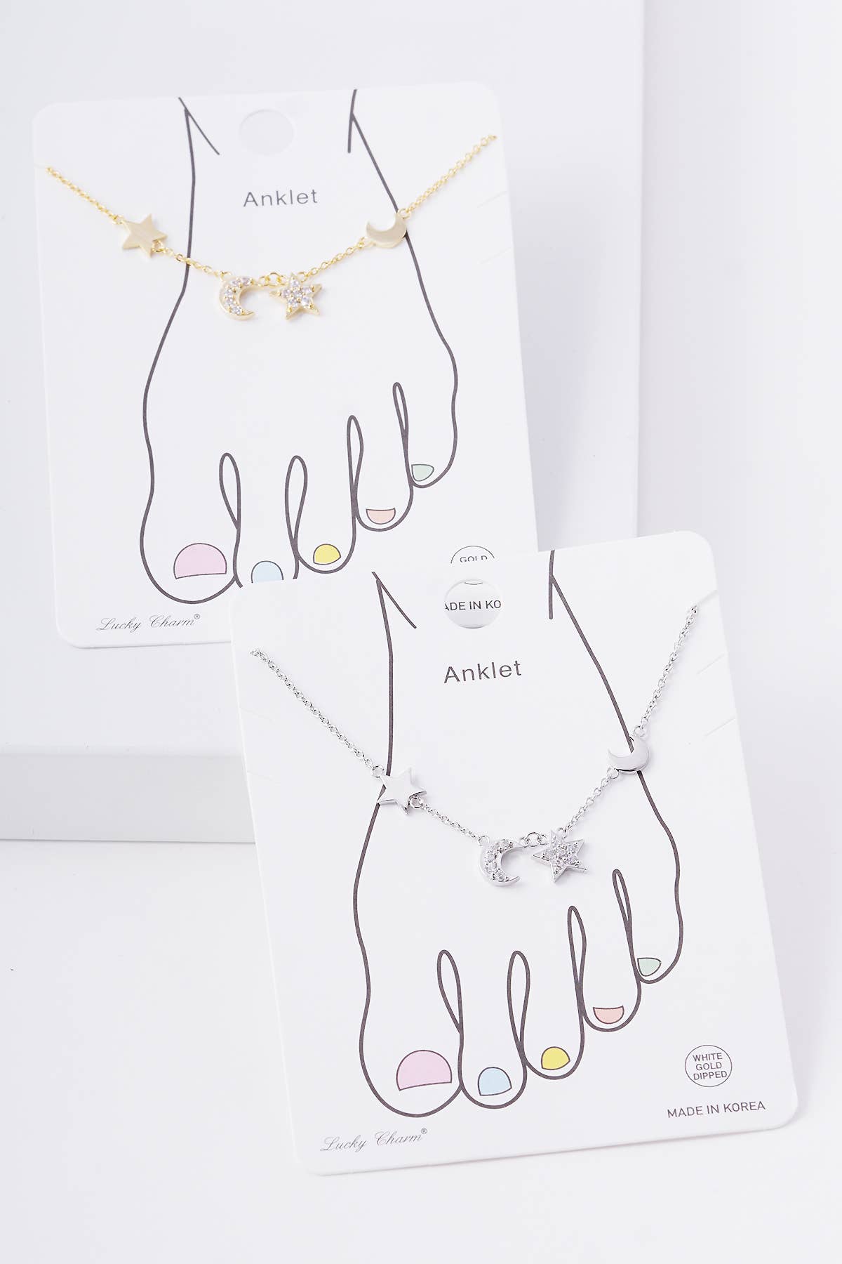 Celestial Moon and Star Cubic Zirconia Charm Anklet