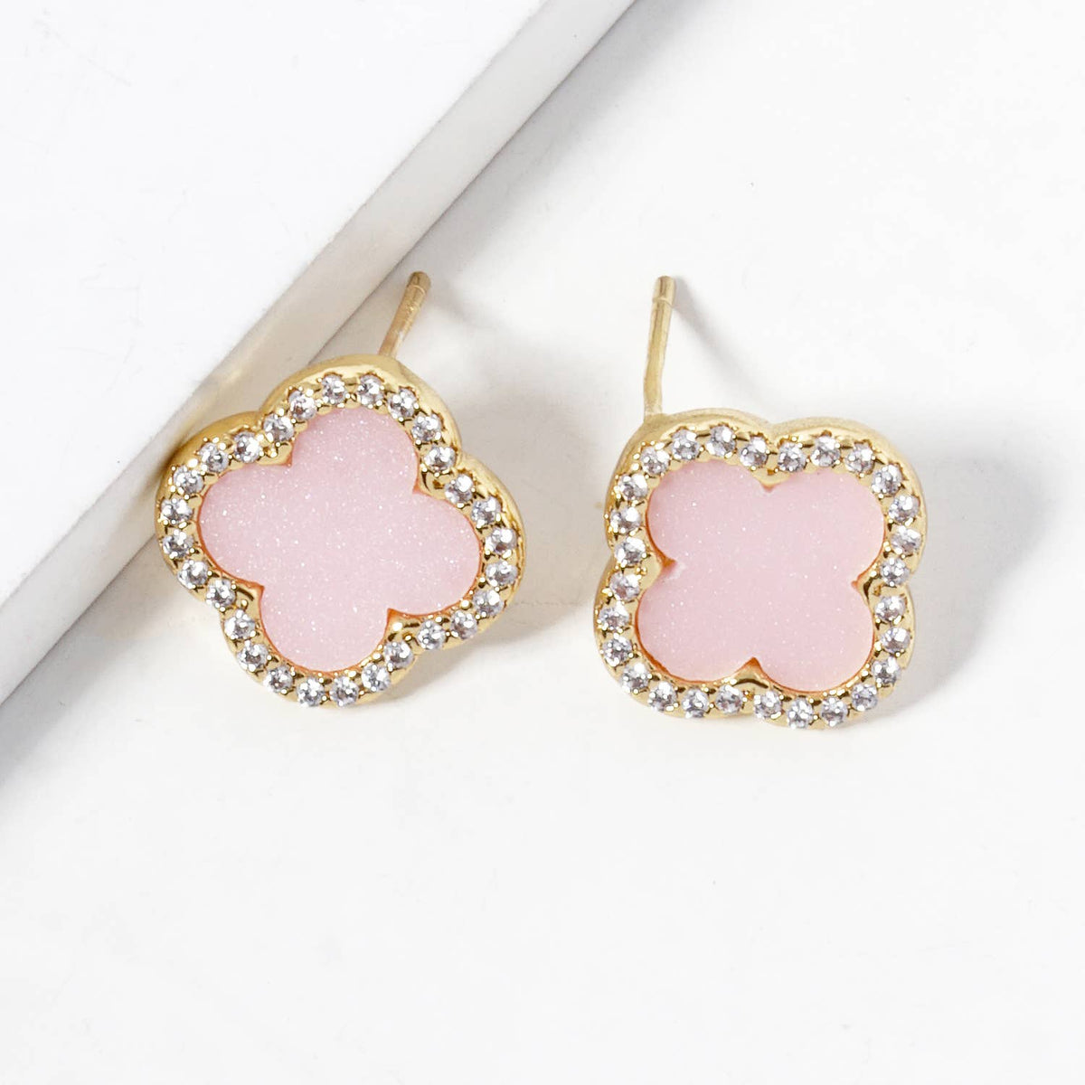 Dainty Pave Clover Stone Stud Earrings