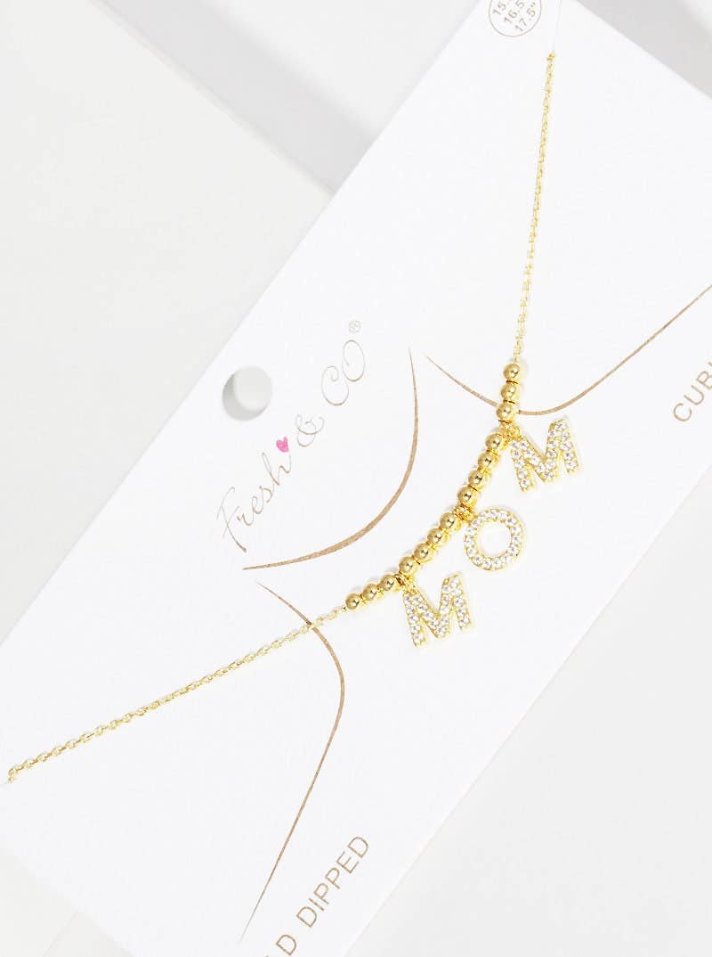 Gold Cubic Mom Beaded Necklace
