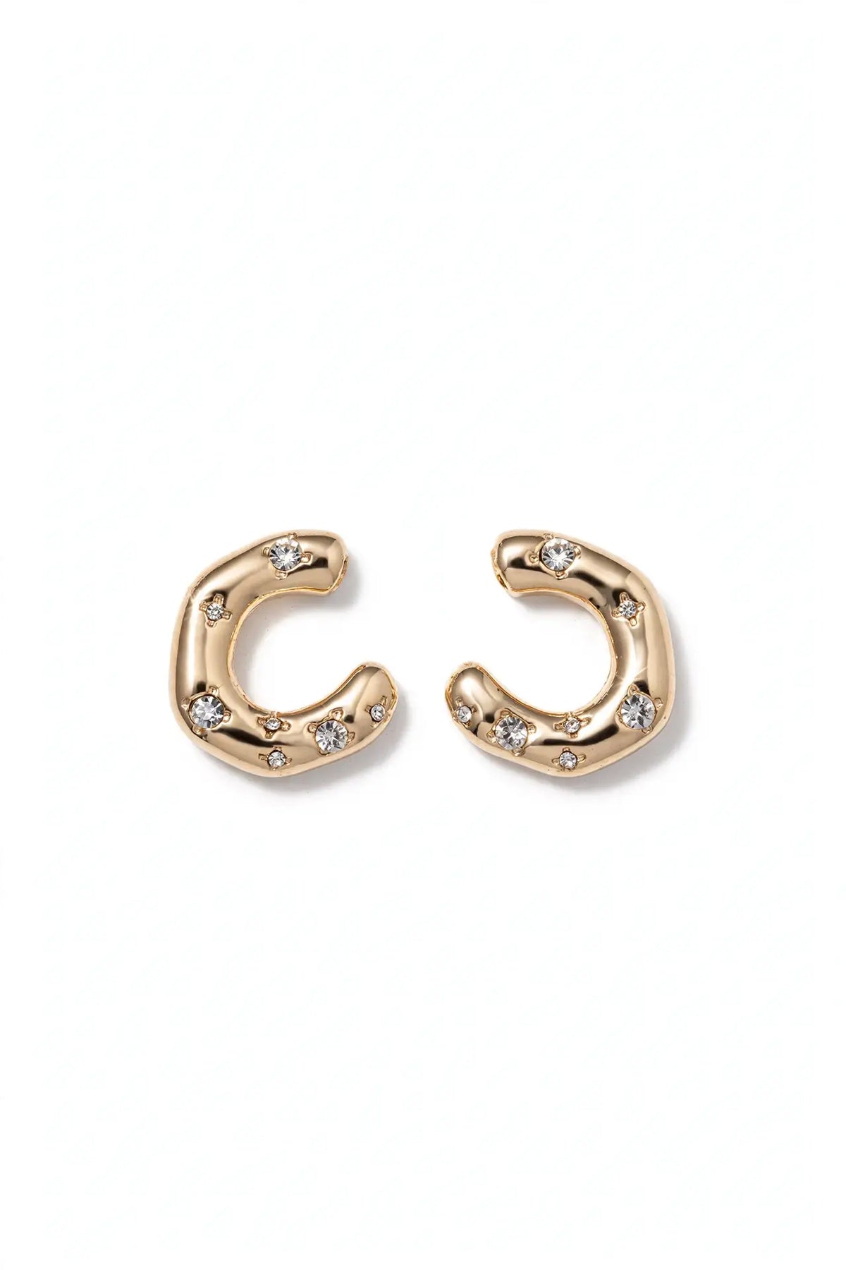 Starry C-Hoop Stud Earrings – Scattered Crystal C Curve