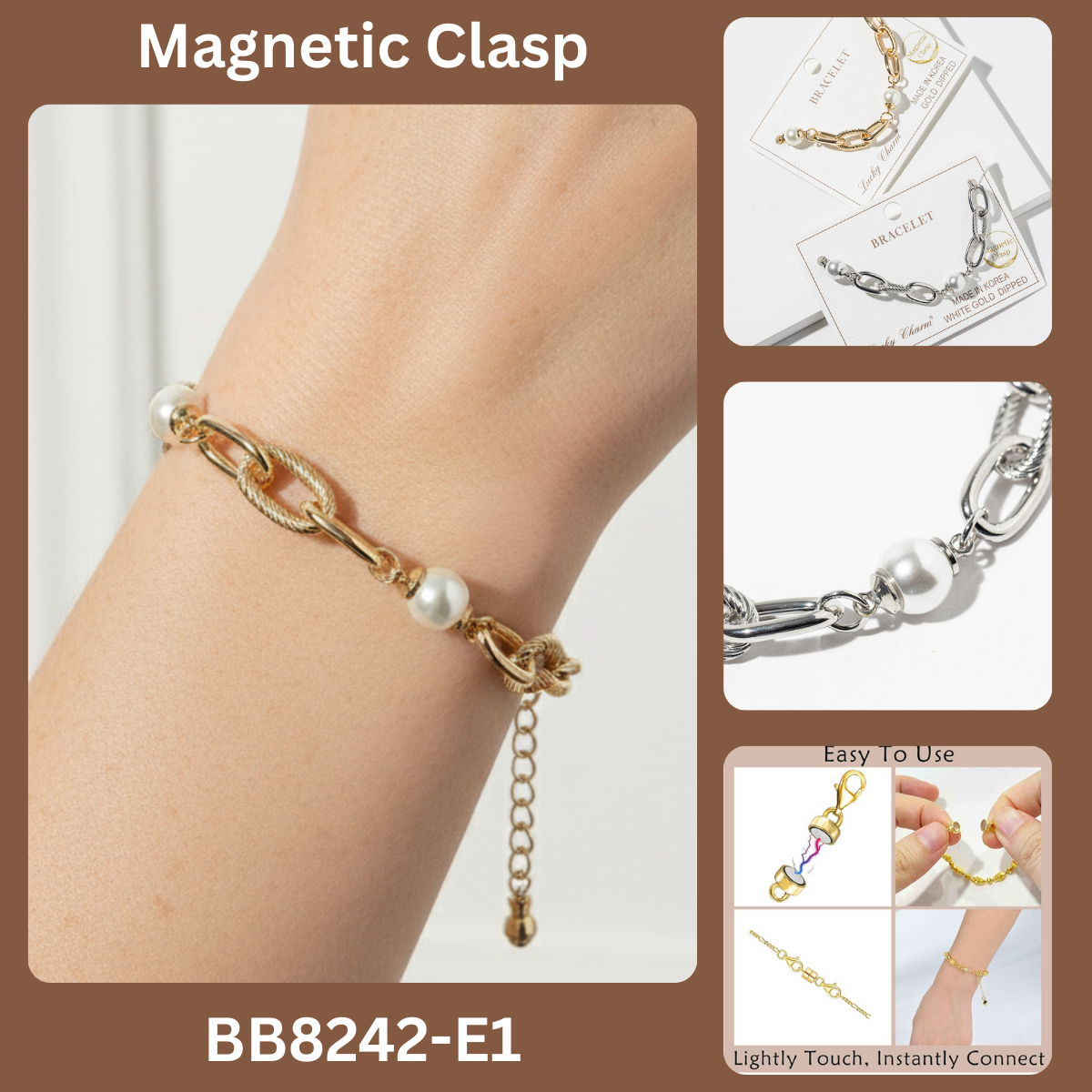 Pearl & Mixed-Link Chain Bracelet with Magnetic Clasp