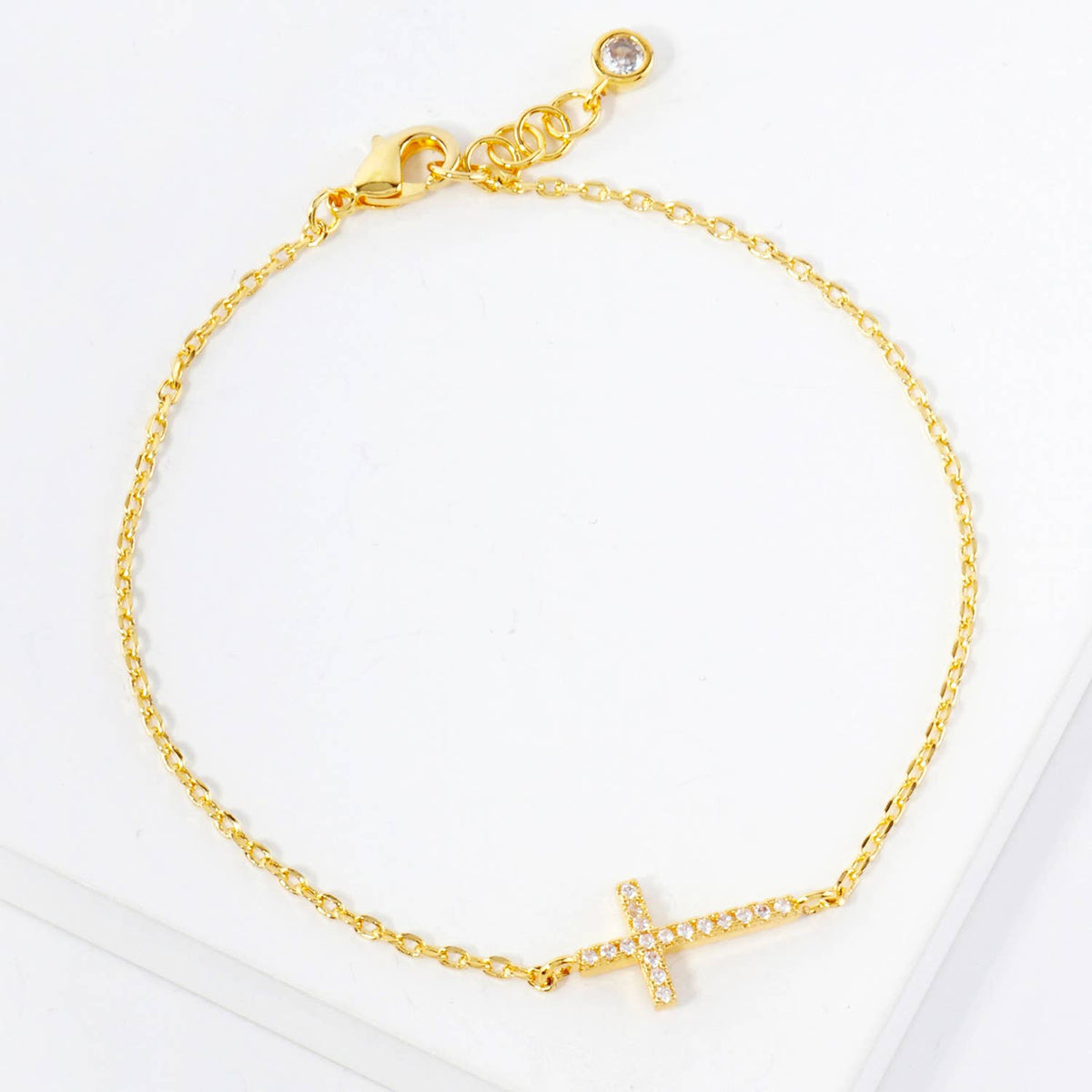 Minimalist Pavé Cross Charm Bracelet