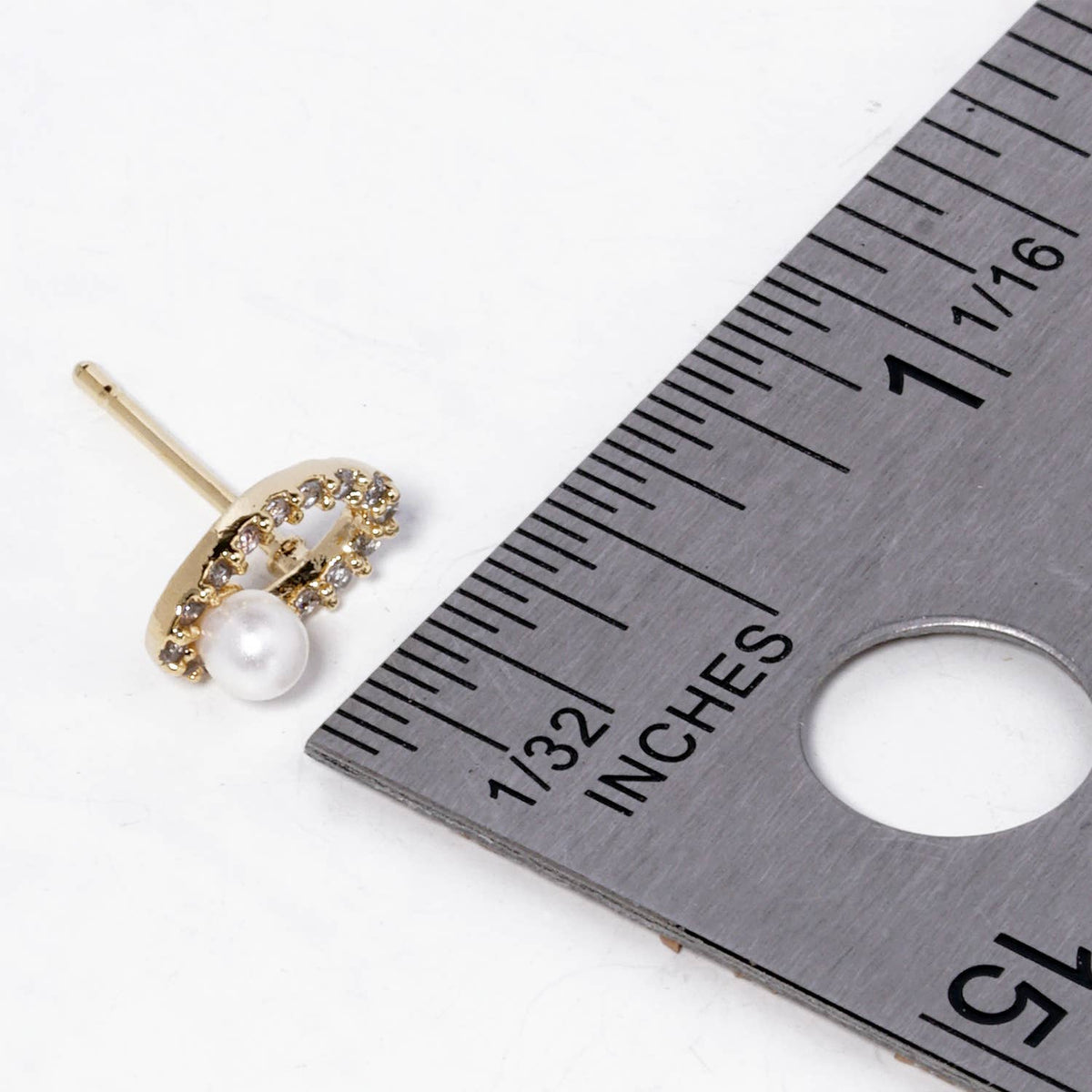 18K Gold Dipped CZ Pave Oval Pearl Post Stud Earrings