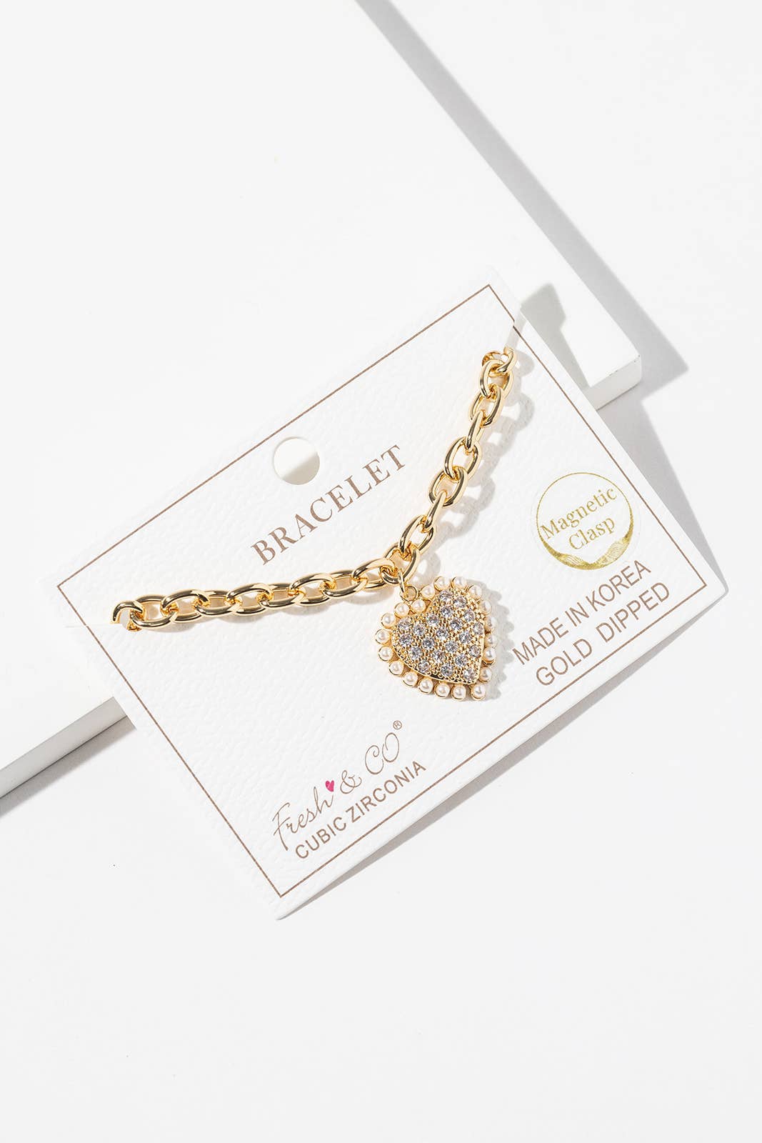 Pearl Heart Charm Bracelet with Magnetic Clasp