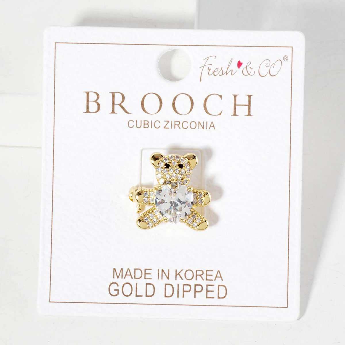Holding-a-CZ-Heart Teddy-Bear Brass Brooch