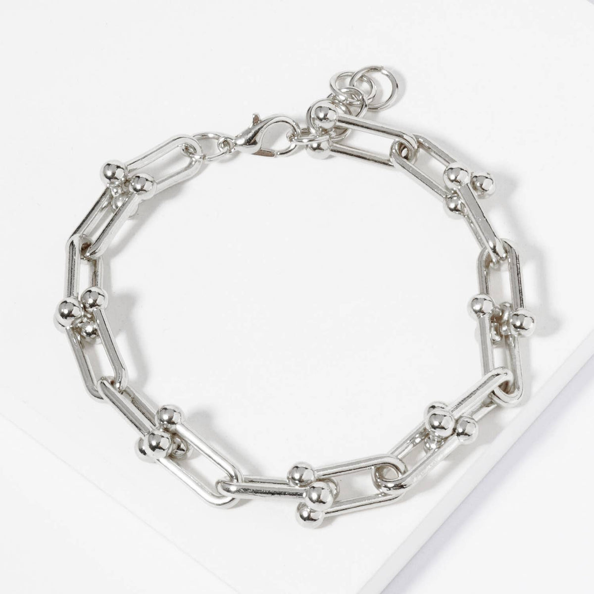 Elegant U-Link Chain Bracelet with Ball Accents