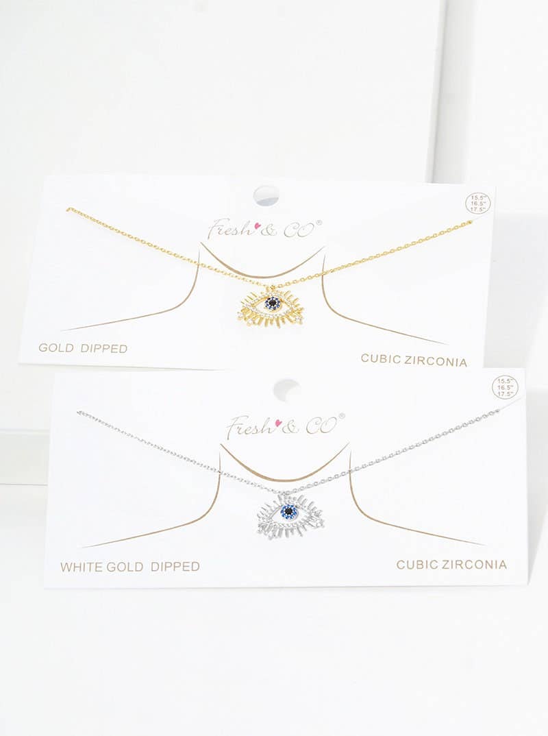 Gold Blue Evil Eye Starburst Necklace