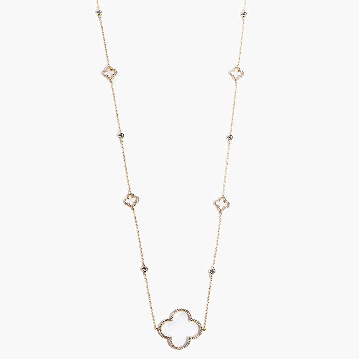 Elegant CZ Open Clover Station Long Necklace