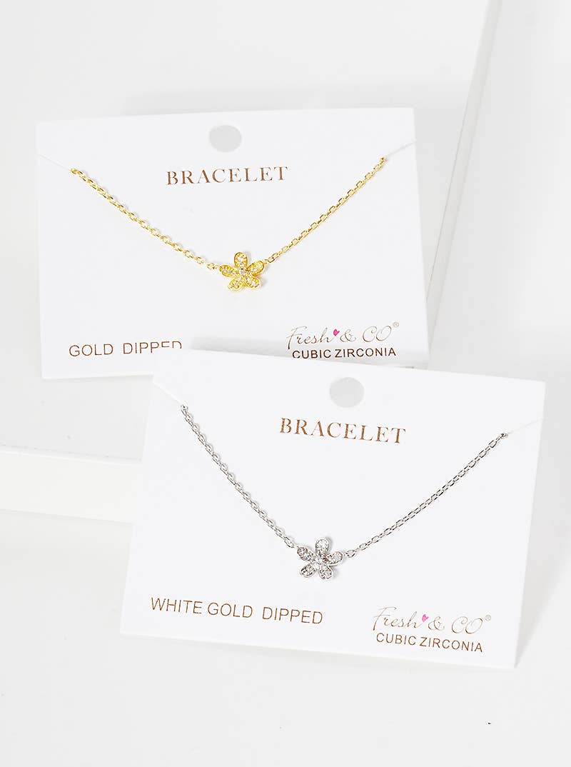 Dainty Pavé Flower Charm Bracelet