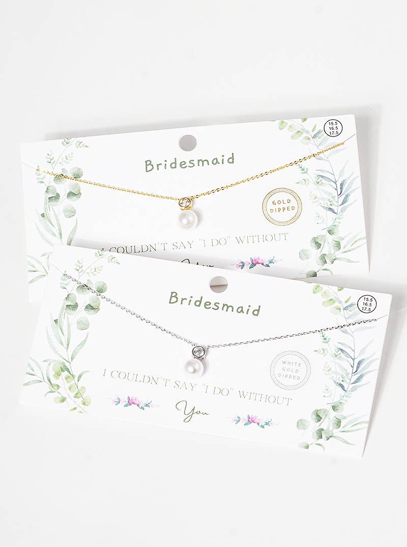 Bridesmaid Pearl & Crystal Solitaire Pendant Necklace