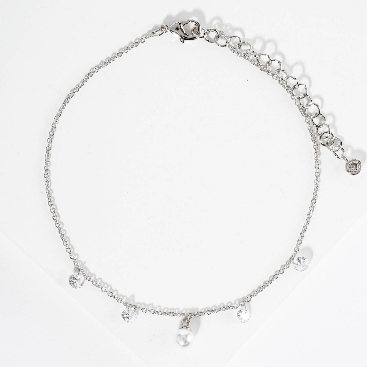 Dainty Pearl & Cubic Zirconia Charm Drop Anklet