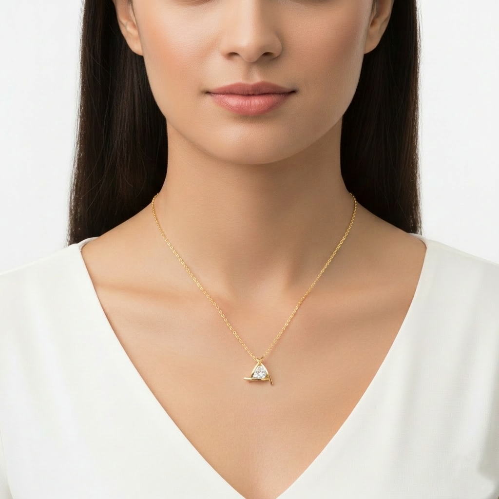 Geometric Triangle Solitaire Pendant Necklace