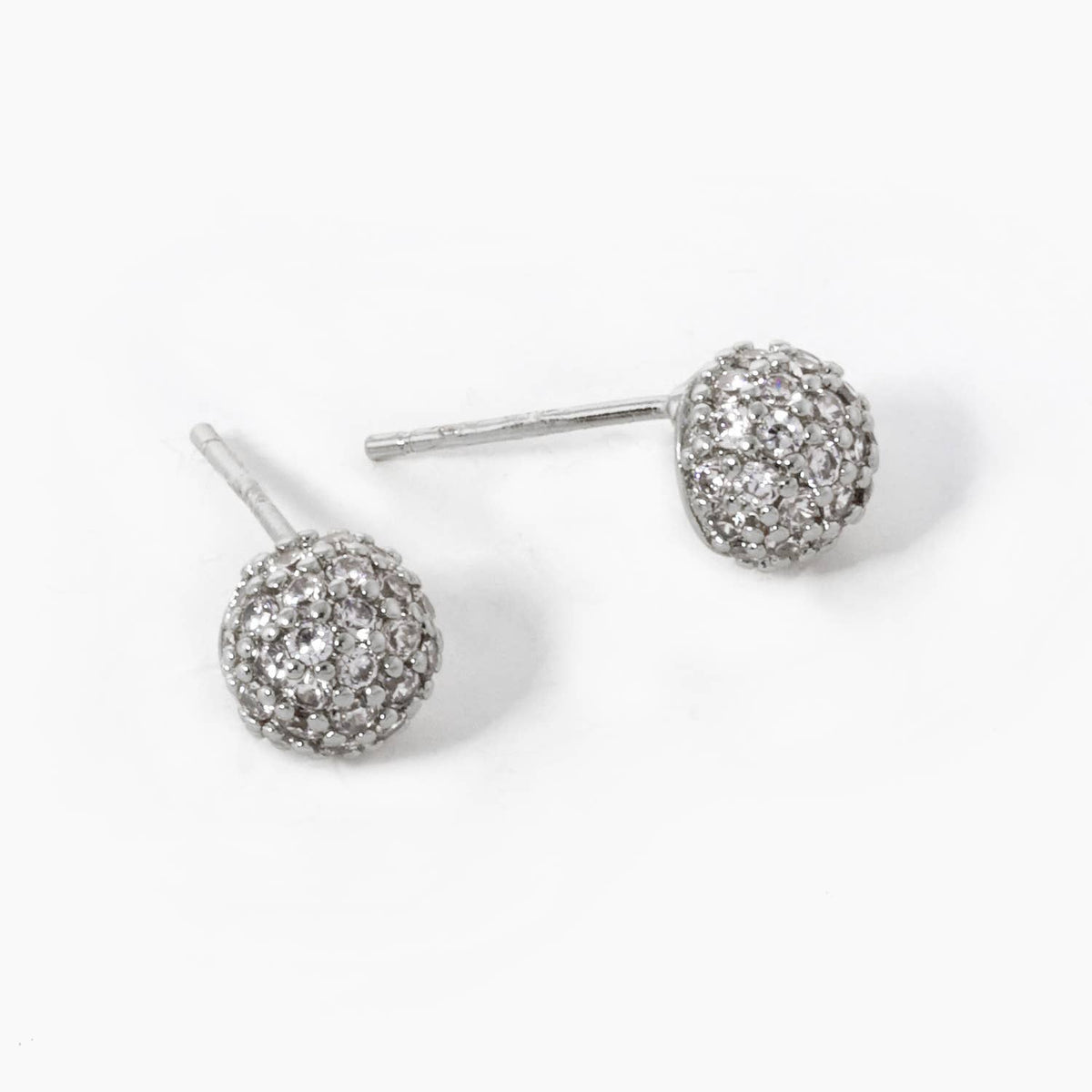 18K Gold Dipped CZ Pave 6mm Hemisphere Stud Earrings