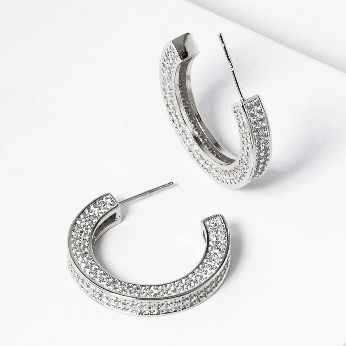 Dainty Pave Cubic Zirconia Chunky Hoop Earrings