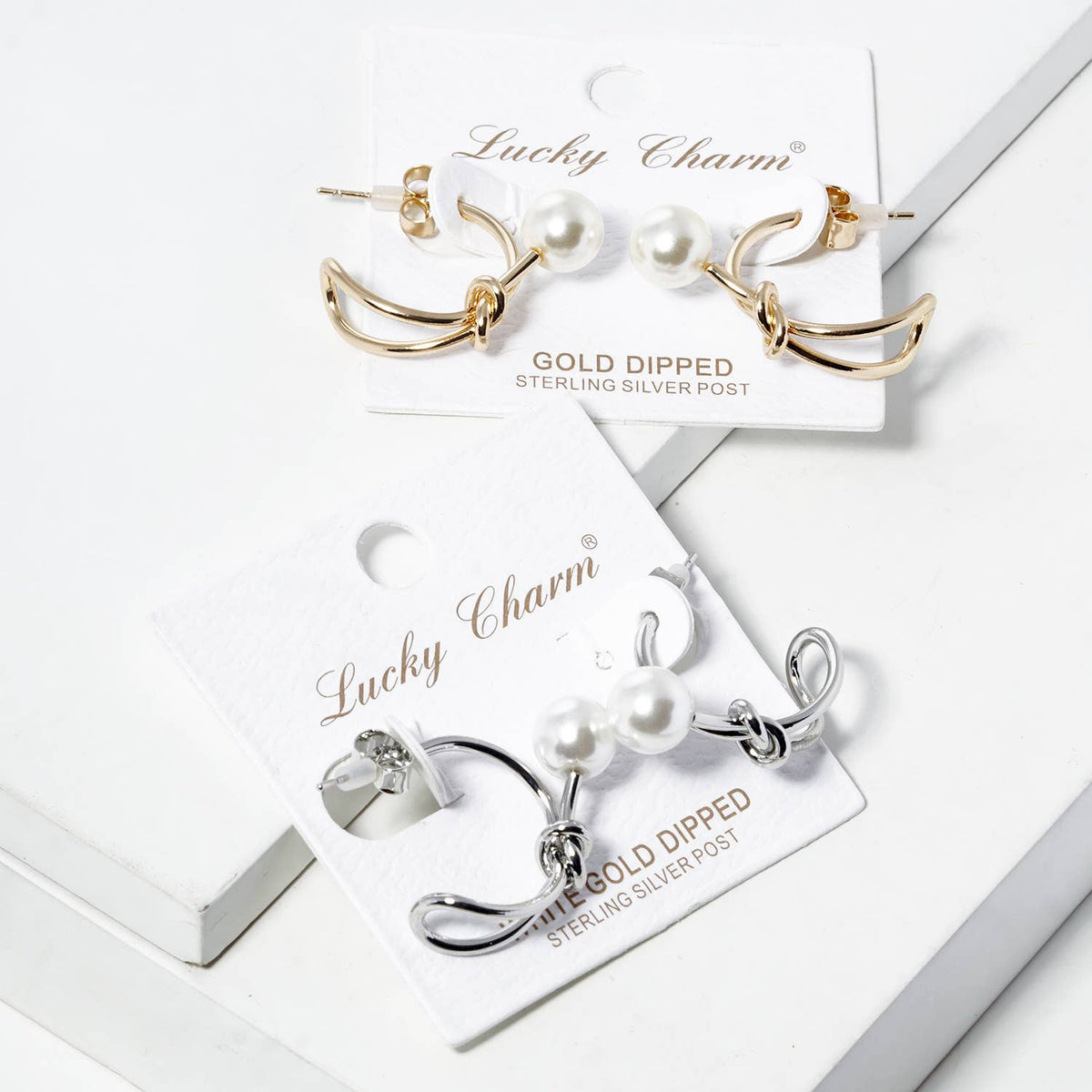 Golden Knot & Pearl Accent Hoop Earrings
