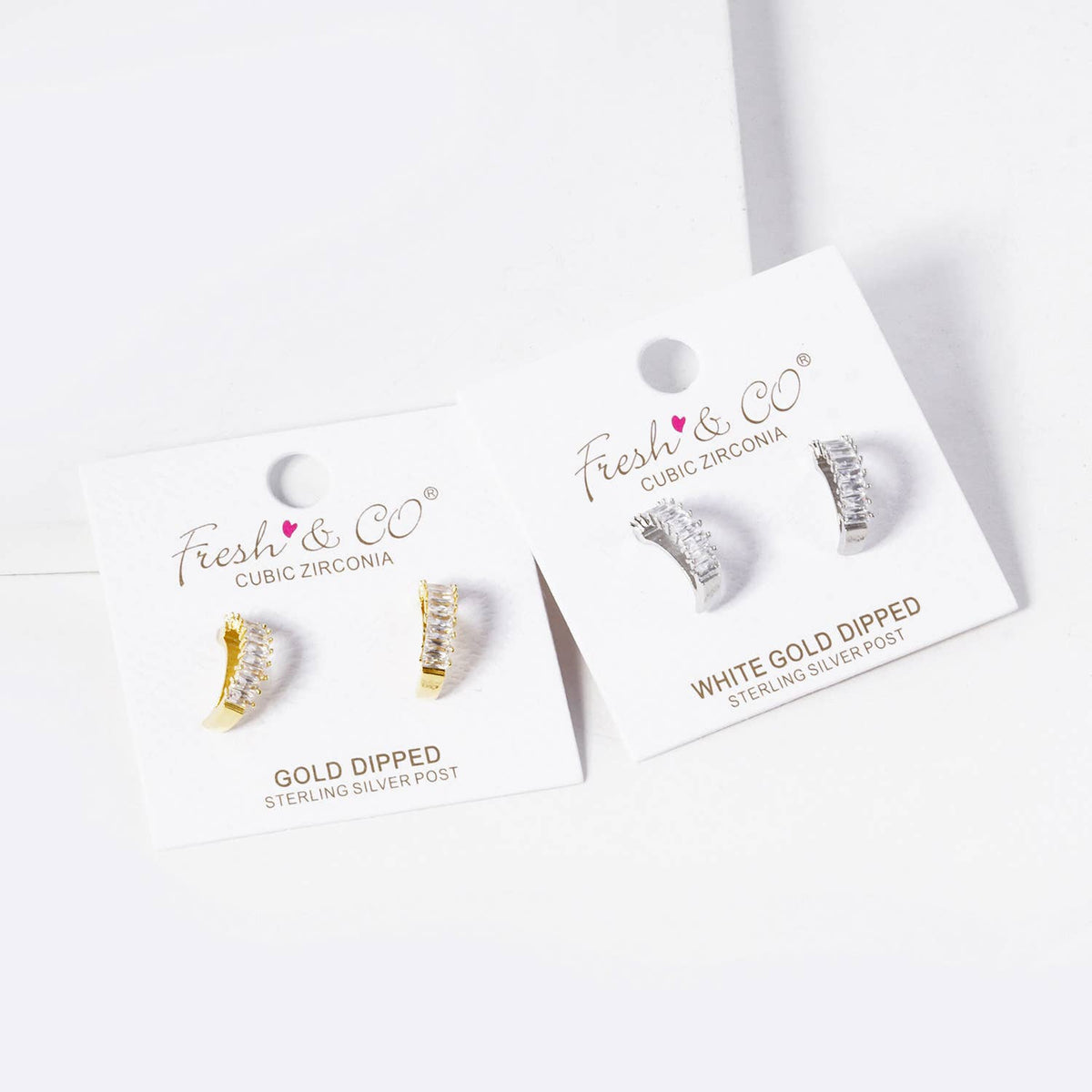 Dainty Baguette Cubic Zirconia Half-Hoop Earrings
