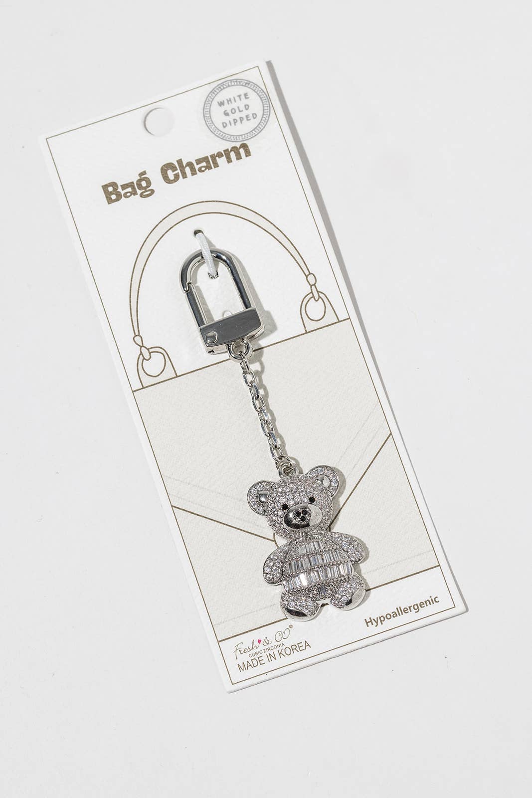 Cubic Zirconia Teddy Bear Bag Charm & Keychain