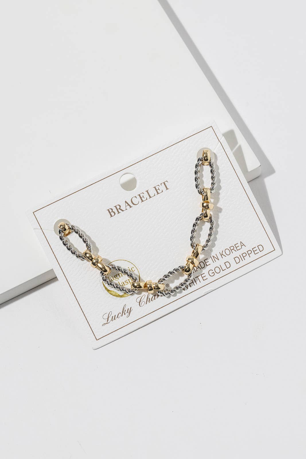 Two-Tone Mixed Metal Textured Link Bracelet