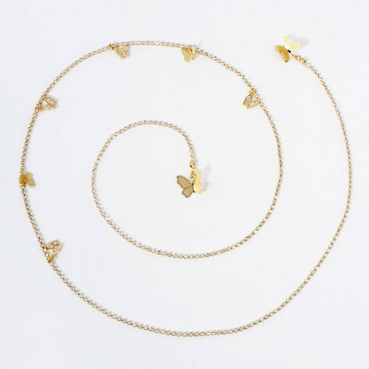 Satellite-Style Pave-Set Cubic-Zirconia Butterfly Face-Chain