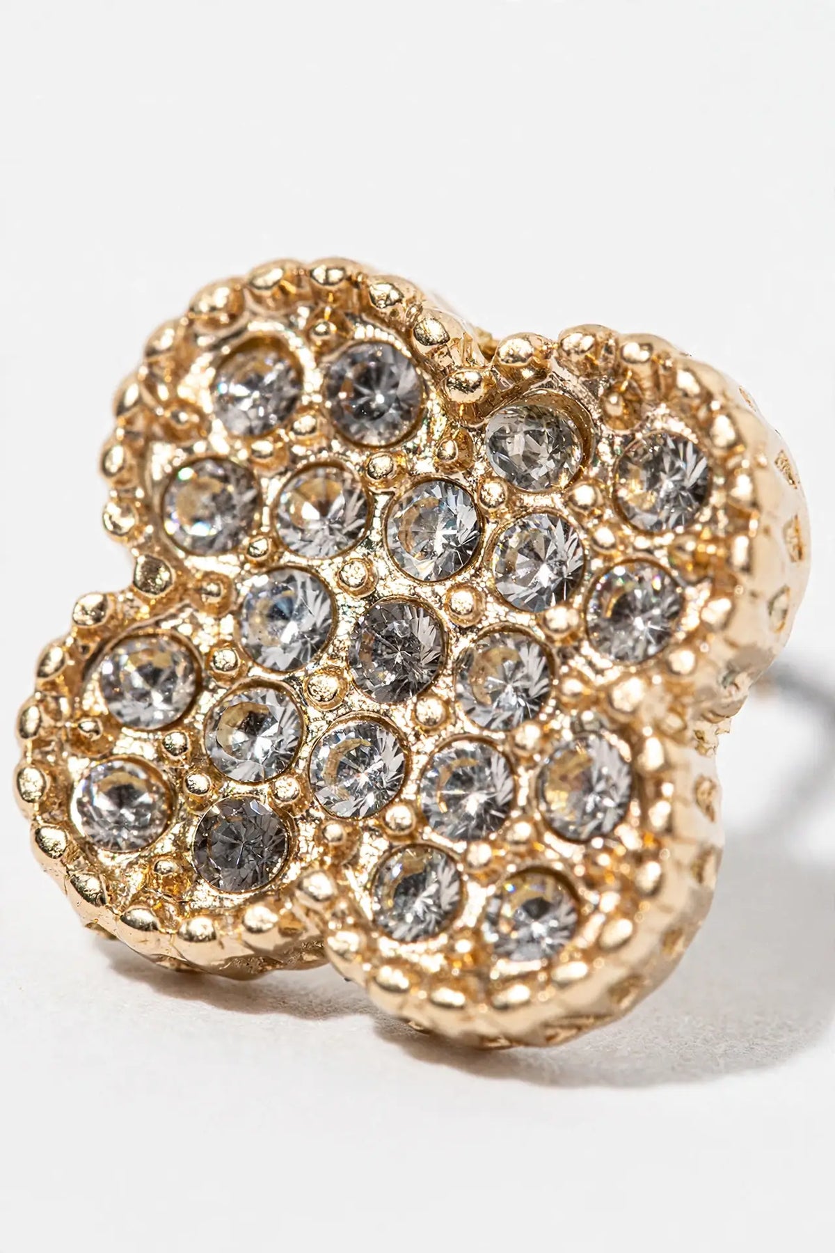 Crystal Clover Stud Earrings – Pavé Quatrefoil Studs, Gold