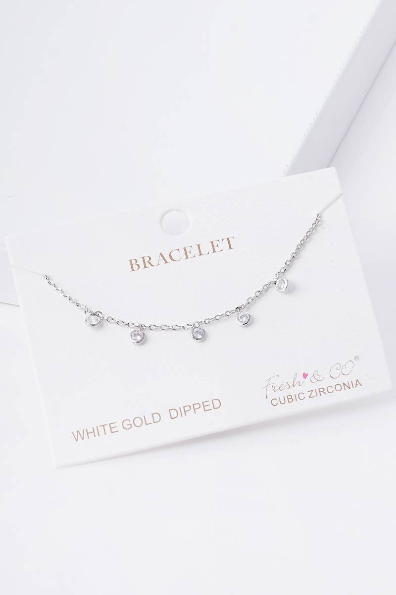 Bezel Cubic Zirconia Station Dangle Bracelet