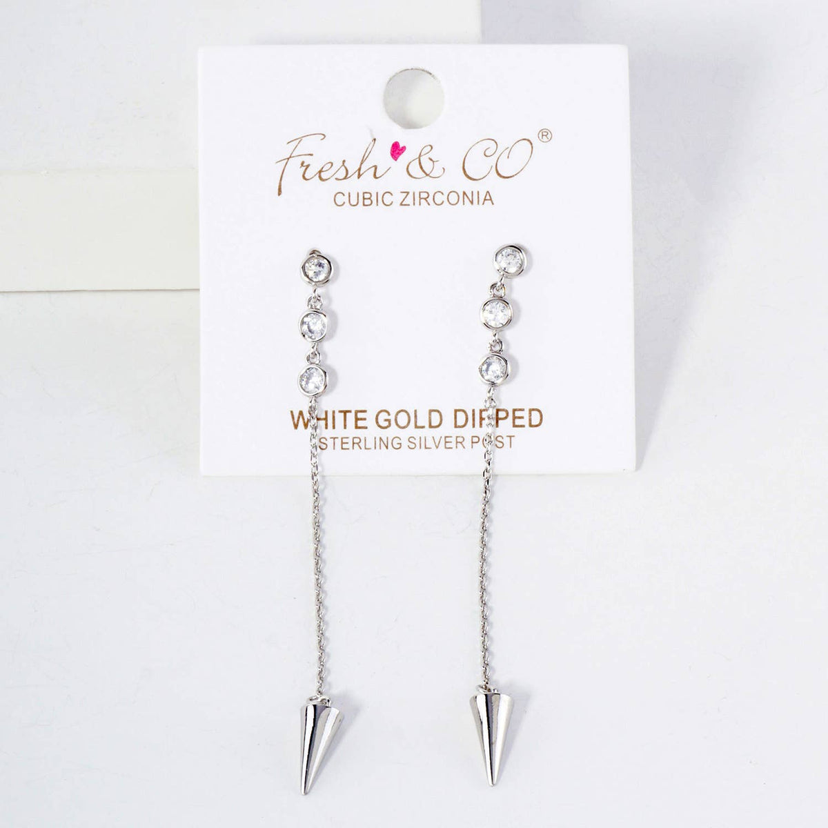 Round CZ Stone Trio with Spike Drop Chain Earrings