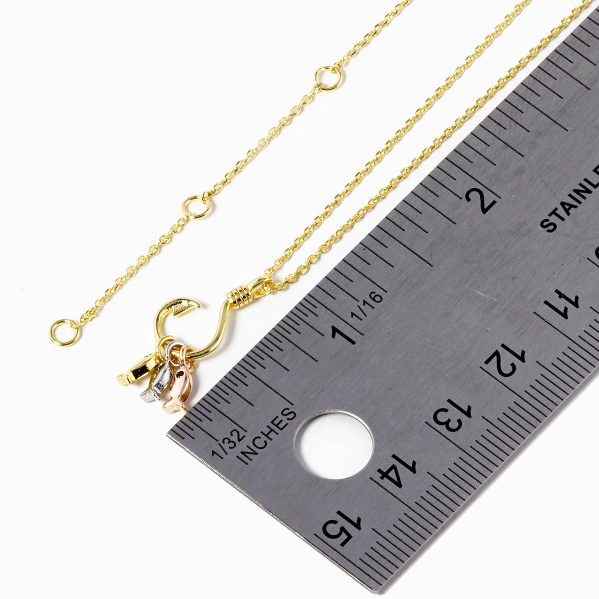 Tri-Color Fish & Hook Charm Pendant Necklace