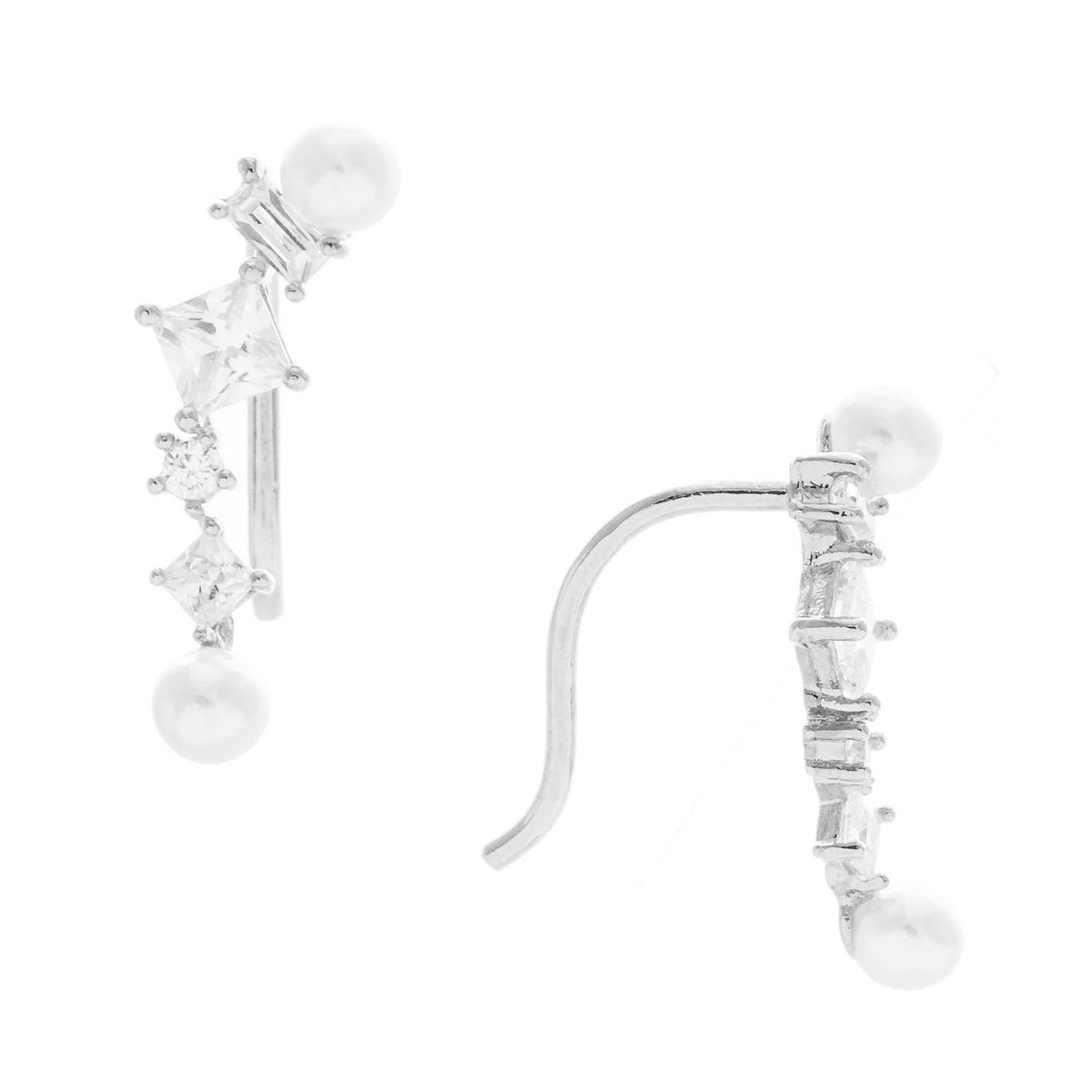Cubic Zirconia & Pearl Ear Crawlers
